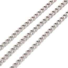 Honeyhandy 304 Stainless Steel Cuban Link Chains, Unwelded, with Spool, Stainless Steel Color, 7x5x1.5mm, about 32.81 Feet(10m)/Roll