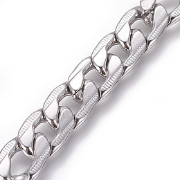 Honeyhandy 201 Stainless Steel Cuban Link Chains, Chunky Curb Chains, Twisted Chains, Unwelded, Textured, Stainless Steel Color, 9.5mm, Links: 14x9.5x2.5mm