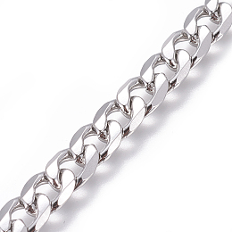 Honeyhandy 304 Stainless Steel Cuban Link Chains, Chunky Curb Chains, Twisted Chains, Unwelded, Stainless Steel Color, 6mm, Links: 8.7x6x1.6mm