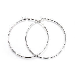 Honeyhandy 201 Stainless Steel Big Hoop Earrings, with 304 Stainless Steel Pin, Hypoallergenic Earrings, Ring Shape, Stainless Steel Color, 12 Gauge, 82.5x2mm, Pin: 1mm