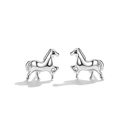 Honeyhandy Sterling Silver Stud Earrings, Horse, Platinum