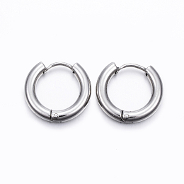 Honeyhandy 304 Stainless Steel Huggie Hoop Earrings, Hypoallergenic Earrings, with 316 Surgical Stainless Steel Pin, Stainless Steel Color, 9 Gauge, 15x16.5x3mm, Pin: 1mm