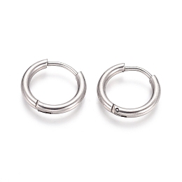 Honeyhandy 202 Stainless Steel Huggie Hoop Earrings, Hypoallergenic Earrings, with 316 Surgical Stainless Steel Pin, Stainless Steel Color, 12 Gauge, 14x2mm, Pin: 1mm