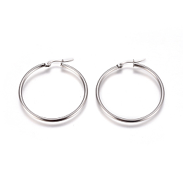 Honeyhandy 201 Stainless Steel Hoop Earrings, with 304 Stainless Steel Pin, Hypoallergenic Earrings, Ring Shape, Stainless Steel Color, 38mm, Pin: 0.7x1mm