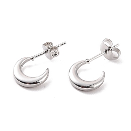 Honeyhandy Non-Tarnish 304 Stainless Steel Crescent Moon Stud Earrings for Women, Stainless Steel Color, 18.5x10x2mm, Pin: 0.8mm