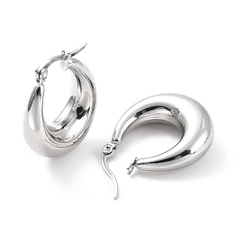 Honeyhandy 304 Stainless Steel Chunky Hoop Earrings for Women, Stainless Steel Color, 26x22x8mm, Pin: 0.6mm