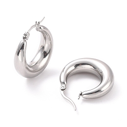 Honeyhandy 304 Stainless Steel Chunky Hoop Earrings for Women, Stainless Steel Color, 27x24x7mm, Pin: 0.6mm