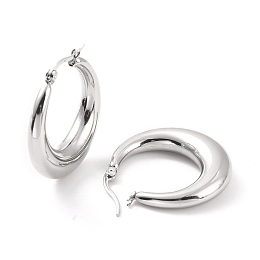 Honeyhandy 304 Stainless Steel Chunky Hoop Earrings for Women, Stainless Steel Color, 31.5x30x6.5mm, Pin: 0.6mm