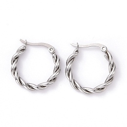 Honeyhandy 304 Stainless Steel Twist Rope Hoop Earrings for Women, Stainless Steel Color, 22x22x3.5mm, Pin: 0.8x1mm