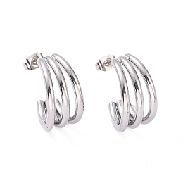 Honeyhandy 304 Stainless Steel C-shape Stud Earrings, Chunky Half Hoop Earrings for Women, Stainless Steel Color, 18x18x9mm, Pin: 0.8mm