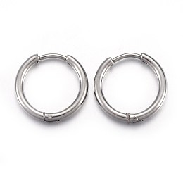 Honeyhandy Tarnish Resistant 202 Stainless Steel Huggie Hoop Earrings, Hypoallergenic Earrings, with 316 Stainless Steel Pin, Stainless Steel Color, 12 Gauge, 15x15.5x2mm, Pin: 1mm