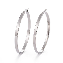 Honeyhandy 304 Stainless Steel Hoop Earrings, Hypoallergenic Earrings, Stainless Steel Color, 63x41.5x4mm, Pin: 0.7x1mm