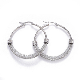 Honeyhandy 304 Stainless Steel Hoop Earrings, Hypoallergenic Earrings, Stainless Steel Color, 47x48x6mm, Pin: 0.7x1mm