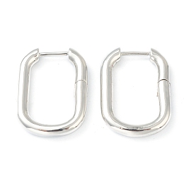 Honeyhandy Brass Huggie Hoop Earrings, Long-Lasting Plated, Rectangle, Platinum, 24x18x3.5mm, Pin: 1mm