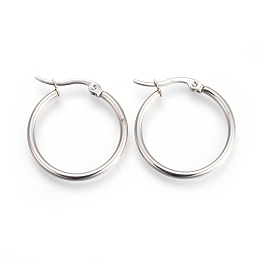 Honeyhandy 201 Stainless Steel Hoop Earrings with 304 Stainless Steel Pin, Hypoallergenic Earrings for Women, Stainless Steel Color, 12 Gauge, 25.5x24x2mm, Pin: 1mm