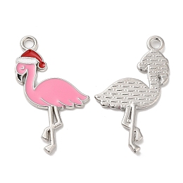 Honeyhandy Christmas Alloy Enamel Pendants, Long-Lasting Plated, with Glitter Powder, Cadmium Free & Nickel Free & Lead Free, Platinum, Flamingo Shape, 30x18x1.4mm, Hole: 1.8mm