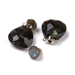 Honeyhandy Teardrop Natural Labradorite Perfume Bottle Pendants, with 304 Stainless Steel Findings, Faceted, Stainless Steel Color, 26~26.5x17x8~8.5mm, Hole: 1.4mm, Capacity: about 2ml(0.06 fl. oz)