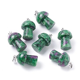 Honeyhandy Natural Ruby in Zoisite Pendants, with Platinum Tone Brass Findings, Mushroom , 29.5x14mm, Hole: 2.4mm