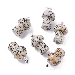 Honeyhandy Natural Dalmatian Jasper Pendants, with Platinum Tone Brass Findings, Mushroom , 25x14mm, Hole: 2.4mm