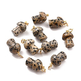 Honeyhandy Natural Dalmatian Jasper Pendants, with Platinum Tone Brass Findings, Mushroom, 33mm