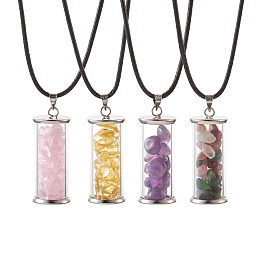 Honeyhandy Pandahall Pendant Necklaces, with Glass Bottle(Chip Gemstone Beads inside), Polyester Rope and Stainless Steel Chain Extender, 17.7 inch(45cm), 4pcs/box