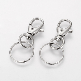 Honeyhandy Iron Swivel Clasps, Swivel Snap Hook Lobster Claw Clasps, with Key Rings, Platinum, 25x60mm