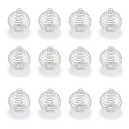 ARRICRAFT Iron Wire Pendants, Spiral Bead Cage Pendants, Round, Platinum, 30x24mm, Hole: 5mm