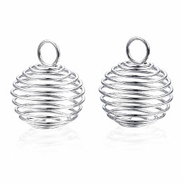 Honeyhandy Iron Wire Pendants, Spiral Bead Cage Pendants, Round, Platinum, 35x30mm, Hole: 5mm