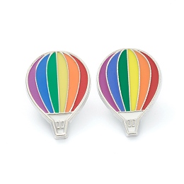 Honeyhandy Alloy Pride Enamel Brooches, Enamel Pin, with Butterfly Clutches, Rainbow Hot Air Balloon, Platinum, Colorful, 28x20x10mm