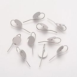 Honeyhandy Brass Earring Hooks, Ear Wire, Platinum, Tray: 10mm, 24x10x0.5mm, 21 Gauge, Pin: 0.7mm