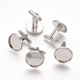 Honeyhandy Brass Cufflinks, Cuff Button, with Tray, Platinum, 18x18mm, Tray: 16mm