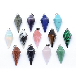 Honeyhandy Natural & Synthetic Mixed Stone Pointed Pendants, with Brass Findings, Bullet, Platinum, 38.5x16x14.5mm, Hole: 5x8mm