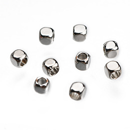 Honeyhandy Rack Plating Brass Spacer Beads, Long-Lasting Plated, Cube, Real 18K Platinum Plated, 1.8x1.8x1.8mm, Hole: 1.2mm