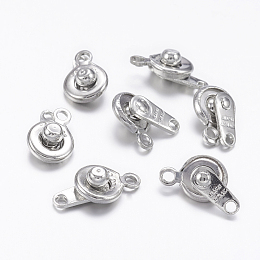 Honeyhandy Brass Snap Clasps, Platinum, 11x7x4mm, Hole: 1mm