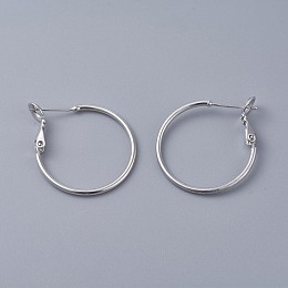 Honeyhandy Brass Hoop Earrings, Ring, Platinum, 24x1.5mm, Pin: 0.7mm