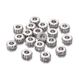 Honeyhandy Brass Spacer Beads, Long-lasting Plated, Fancy Cut, Flat Round, Platinum, 5x2mm, Hole: 1.8mm