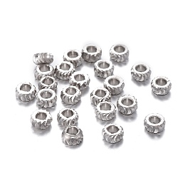 Honeyhandy Brass Spacer Beads, Long-lasting Plated, Fancy Cut, Flat Round, Platinum, 4x2mm, Hole: 1.8mm