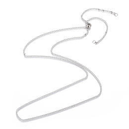 Honeyhandy Adjustable 304 Stainless Steel Slider Necklaces, with Curb Chains and Slider Stopper Beads, Stainless Steel Color, 29.8 inch(75.8cm), 2mm