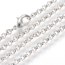 Honeyhandy Iron Rolo Chains Necklace Making, with Lobster Clasps, Soldered, Platinum, 23.6 inch(60cm)