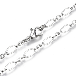 Honeyhandy Brass Cable Chains Necklace Making, with Lobster Claw Clasps, Platinum, 23.62 inch(60cm) long, Link 1: 9x4x0.6mm, Link 2: 3.5x3x0.6mm, Jump Ring: 5x1mm