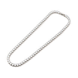 Honeyhandy Clear Cubic Zirconia Tennis Necklace, 304 Stainless Steel Link Chain Necklace for Women, Stainless Steel Color, Link: 5x5x4mm, 17.72 inch(45cm)