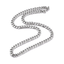 Honeyhandy 201 Stainless Steel Cuban Link Chain Necklace with 304 Stainless Steel Clasps for Men Women, Stainless Steel Color, 23.82 inch(60.5cm), Link: 10x8x2mm