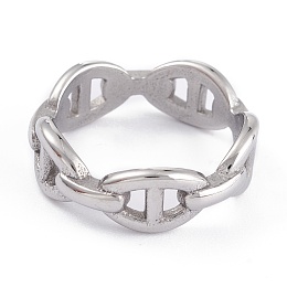 Honeyhandy Tarnish Resistant Unisex 304 Stainless Steel Finger Rings, Wide Band Rings, Curb Chain Shape, Stainless Steel Color, Size 7, Inner Diameter: 17.1mm, 7.3mm