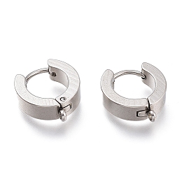 Honeyhandy 201 Stainless Steel Huggie Hoop Earrings Findings, with Vertical Loop, with 316 Surgical Stainless Steel Earring Pins, Ring, Stainless Steel Color, 15x13x4mm, Hole: 1.4mm, Pin: 1mm