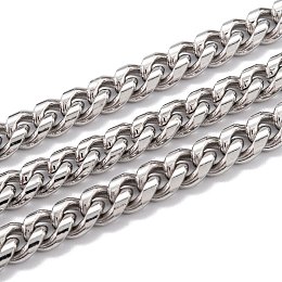 Honeyhandy Tarnish Resistant 304 Stainless Steel Cuban Link Chain, Unwelded, with Spool, Stainless Steel Color, 7.5x6x3mm, 16.4 Feet(5m)/roll