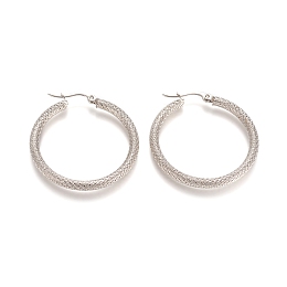 Honeyhandy Tarnish Resistant 201 Stainless Steel Geometric Hoop Earrings, with 304 Stainless Steel Pins, Hypoallergenic Earrings, Textured, Ring, Stainless Steel Color, 35~36x3mm, 9 Gauge, Pin: 1x0.6mm