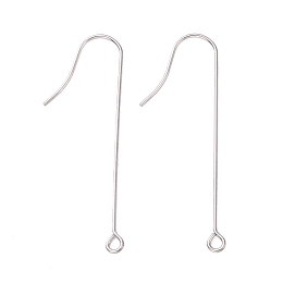 Honeyhandy 316 Surgical Stainless Steel Earring Hooks, with Horizontal Loops, Stainless Steel Color, 40mm, Hole: 1.8mm, 21 Gauge, Pin: 0.7mm