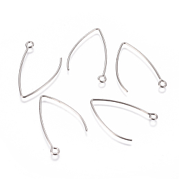 Honeyhandy 304 Stainless Steel Earring Hooks, with Horizontal Loop, Stainless Steel Color, 31x20x0.8mm, Hole: 2.3mm, Pin: 0.7mm