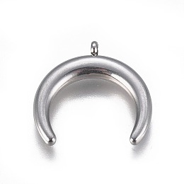 Honeyhandy 304 Stainless Steel Pendants, Double Horn/Crescent Moon, Stainless Steel Color, 22.5x23x4mm, Hole: 1.8mm