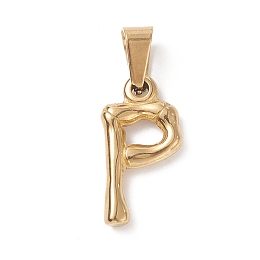 Honeyhandy 304 Stainless Steel Pendants, Bamboo Style, Letter, Golden Color, Letter.P, 19x10x3mm, Hole: 3x7mm